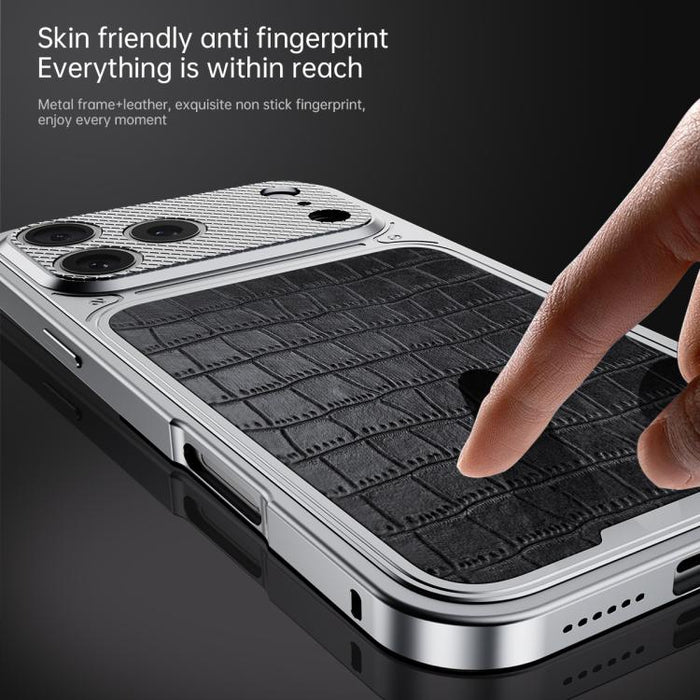 Funda magnética de metal con textura de cuero de lujo y hebilla de resorte para teléfono., For iPhone 17 Pro Max, For iPhone 17 Pro