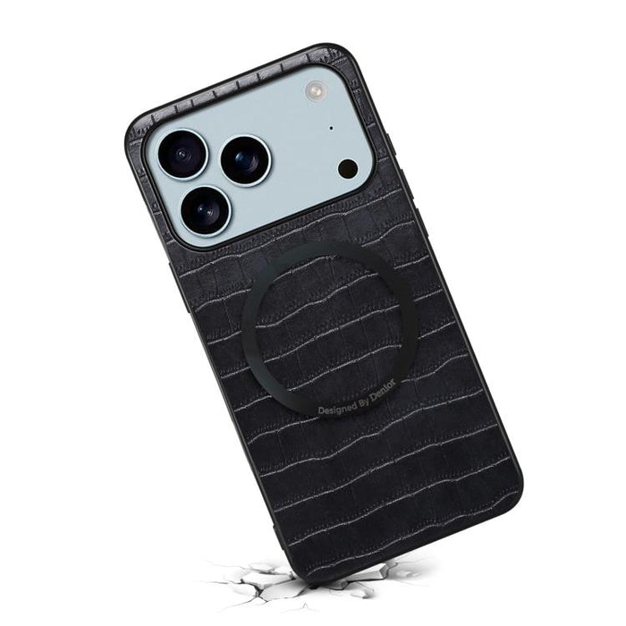 Funda magnética para teléfono Denior A09 de piel sintética vegana con textura de cocodrilo., For iPhone 17 Pro Max, For iPhone 17 Pro