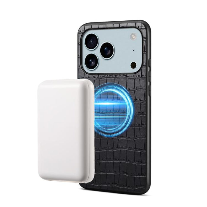 Funda magnética para teléfono Denior A09 de piel sintética vegana con textura de cocodrilo., For iPhone 17 Pro Max, For iPhone 17 Pro