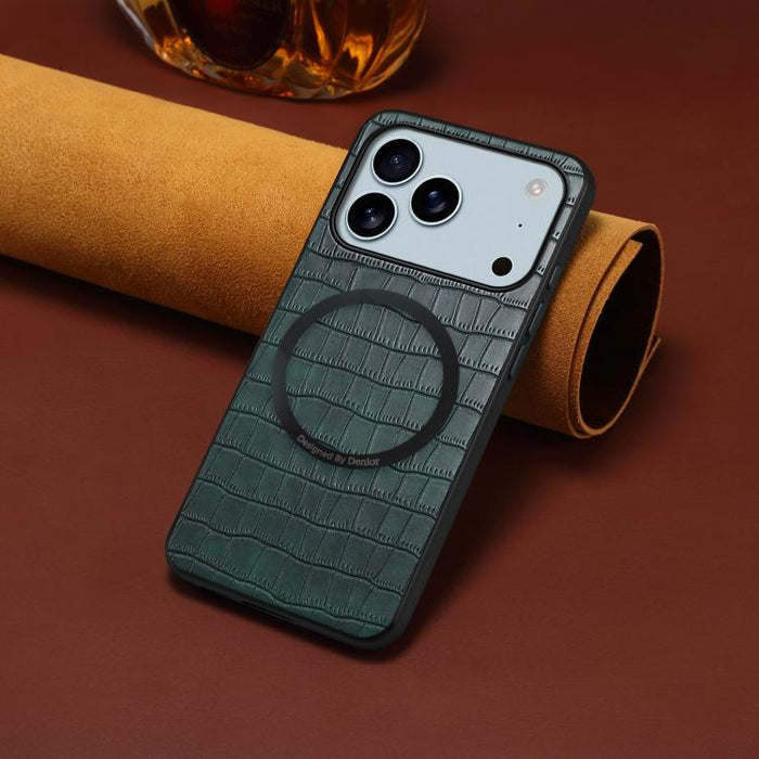 Funda magnética para teléfono Denior A09 de piel sintética vegana con textura de cocodrilo., For iPhone 17 Pro Max, For iPhone 17 Pro