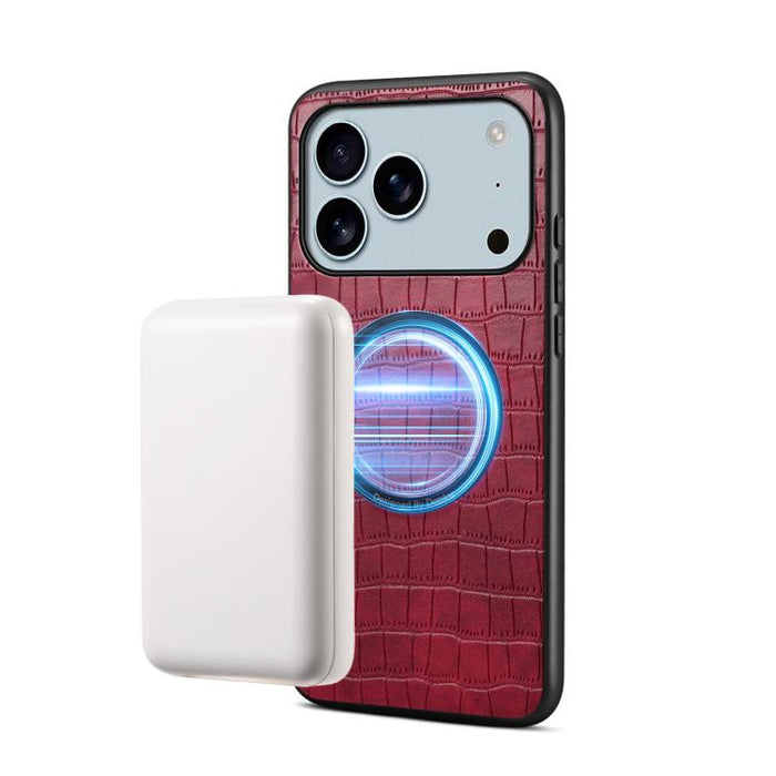 Funda magnética para teléfono Denior A09 de piel sintética vegana con textura de cocodrilo., For iPhone 17 Pro Max, For iPhone 17 Pro