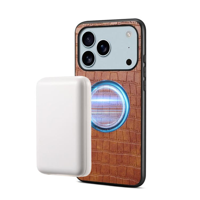 Funda magnética para teléfono Denior A09 de piel sintética vegana con textura de cocodrilo., For iPhone 17 Pro Max, For iPhone 17 Pro