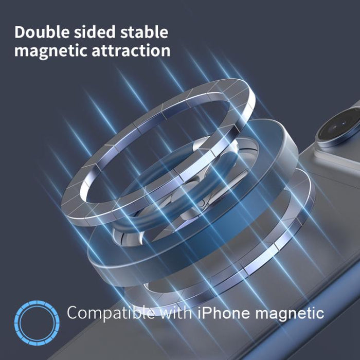 Soporte magnético multifuncional para teléfono con anillo giratorio de 360 grados y protector de anillo de silicona.