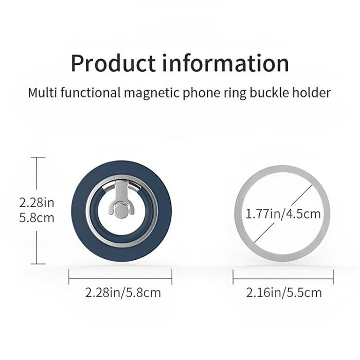 Soporte magnético multifuncional para teléfono con anillo giratorio de 360 grados y protector de anillo de silicona.