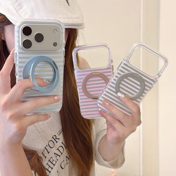 Funda magnética para teléfono BAFFKKAF Frosted Stripes 360 Holder Airbag de doble cara IMD, For iPhone 17 Pro Max, For iPhone 17 Pro, For iPhone 17, For iPhone 16 Pro Max, For iPhone 16 Pro, For iPhone 16, For iPhone 15 Pro Max, For iPhone 15 Pro      ...
