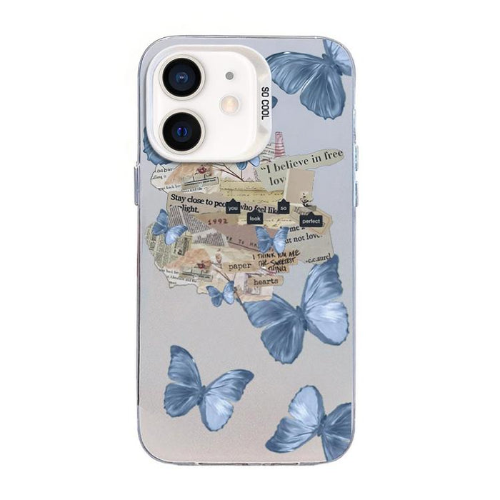 Funda híbrida de PC y TPU con diseño de mariposa y baño de plata, For iPhone 12 mini, For iPhone 11 Pro Max, For iPhone 11, For iPhone 11 Pro, For iPhone XS / X, For iPhone XR, For iPhone XS Max, For iPhone 8 Plus / 7 Plus