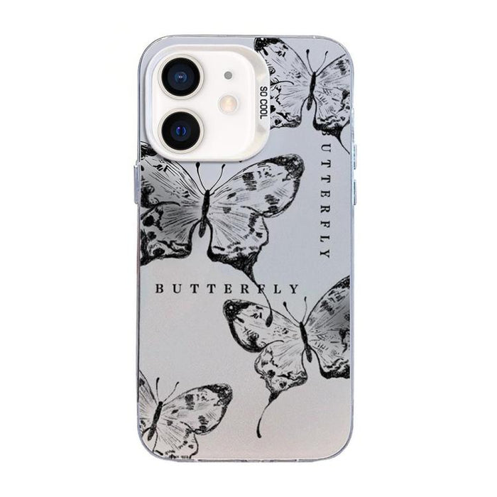 Funda híbrida de PC y TPU con diseño de mariposa y baño de plata, For iPhone 12 mini, For iPhone 11 Pro Max, For iPhone 11, For iPhone 11 Pro, For iPhone XS / X, For iPhone XR, For iPhone XS Max, For iPhone 8 Plus / 7 Plus