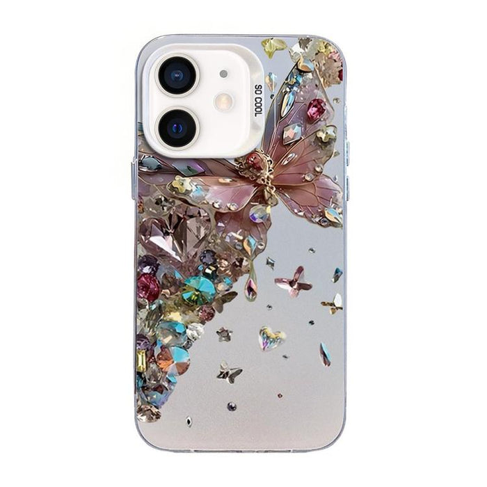 Funda híbrida de PC y TPU con diseño de mariposa y baño de plata, For iPhone 12 mini, For iPhone 11 Pro Max, For iPhone 11, For iPhone 11 Pro, For iPhone XS / X, For iPhone XR, For iPhone XS Max, For iPhone 8 Plus / 7 Plus