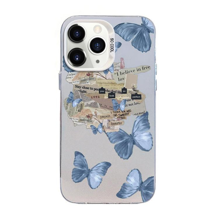 Funda híbrida de PC y TPU con diseño de mariposa y baño de plata, For iPhone 12 mini, For iPhone 11 Pro Max, For iPhone 11, For iPhone 11 Pro, For iPhone XS / X, For iPhone XR, For iPhone XS Max, For iPhone 8 Plus / 7 Plus
