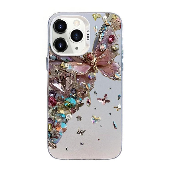 Funda híbrida de PC y TPU con diseño de mariposa y baño de plata, For iPhone 12 mini, For iPhone 11 Pro Max, For iPhone 11, For iPhone 11 Pro, For iPhone XS / X, For iPhone XR, For iPhone XS Max, For iPhone 8 Plus / 7 Plus