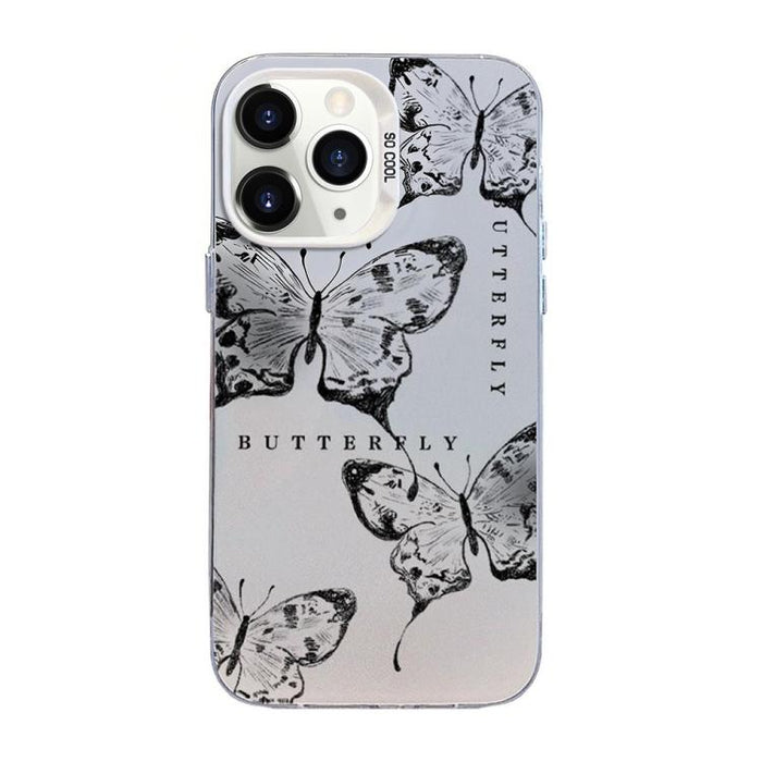 Funda híbrida de PC y TPU con diseño de mariposa y baño de plata, For iPhone 12 mini, For iPhone 11 Pro Max, For iPhone 11, For iPhone 11 Pro, For iPhone XS / X, For iPhone XR, For iPhone XS Max, For iPhone 8 Plus / 7 Plus