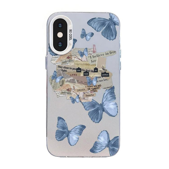 Funda híbrida de PC y TPU con diseño de mariposa y baño de plata, For iPhone 12 mini, For iPhone 11 Pro Max, For iPhone 11, For iPhone 11 Pro, For iPhone XS / X, For iPhone XR, For iPhone XS Max, For iPhone 8 Plus / 7 Plus