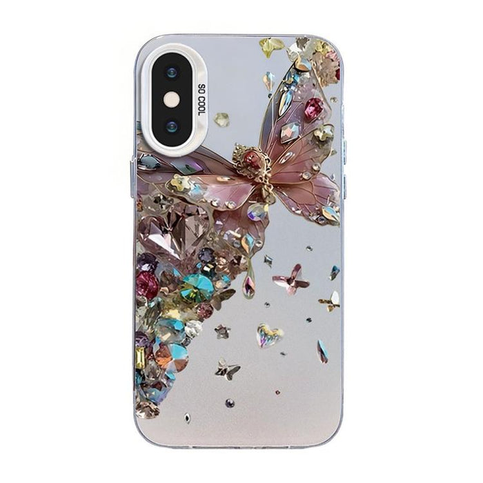 Funda híbrida de PC y TPU con diseño de mariposa y baño de plata, For iPhone 12 mini, For iPhone 11 Pro Max, For iPhone 11, For iPhone 11 Pro, For iPhone XS / X, For iPhone XR, For iPhone XS Max, For iPhone 8 Plus / 7 Plus