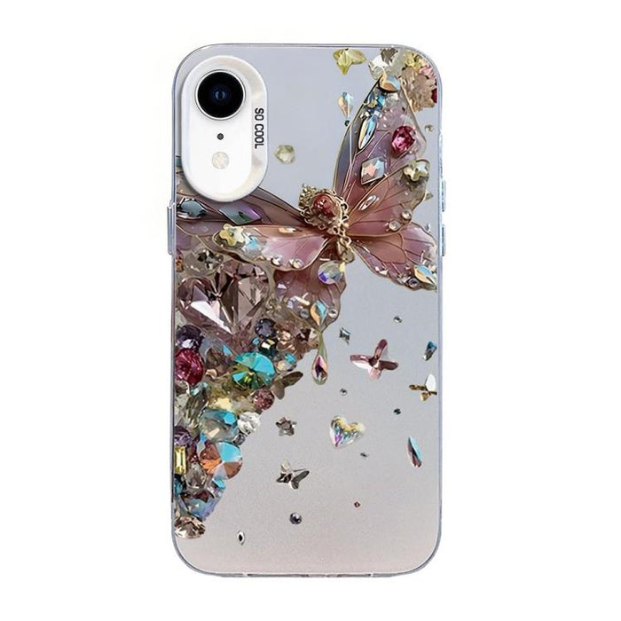 Funda híbrida de PC y TPU con diseño de mariposa y baño de plata, For iPhone 12 mini, For iPhone 11 Pro Max, For iPhone 11, For iPhone 11 Pro, For iPhone XS / X, For iPhone XR, For iPhone XS Max, For iPhone 8 Plus / 7 Plus
