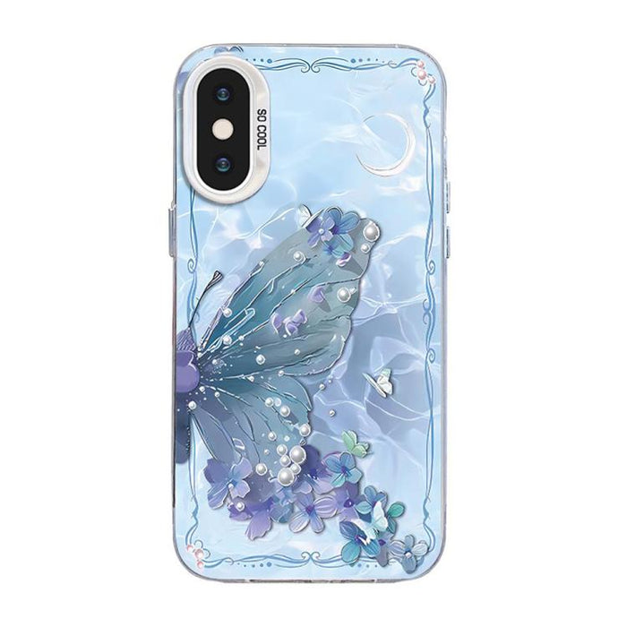 Funda híbrida de PC y TPU con diseño de mariposa y baño de plata, For iPhone 12 mini, For iPhone 11 Pro Max, For iPhone 11, For iPhone 11 Pro, For iPhone XS / X, For iPhone XR, For iPhone XS Max, For iPhone 8 Plus / 7 Plus