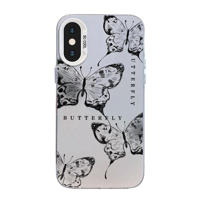 Funda híbrida de PC y TPU con diseño de mariposa y baño de plata, For iPhone 12 mini, For iPhone 11 Pro Max, For iPhone 11, For iPhone 11 Pro, For iPhone XS / X, For iPhone XR, For iPhone XS Max, For iPhone 8 Plus / 7 Plus