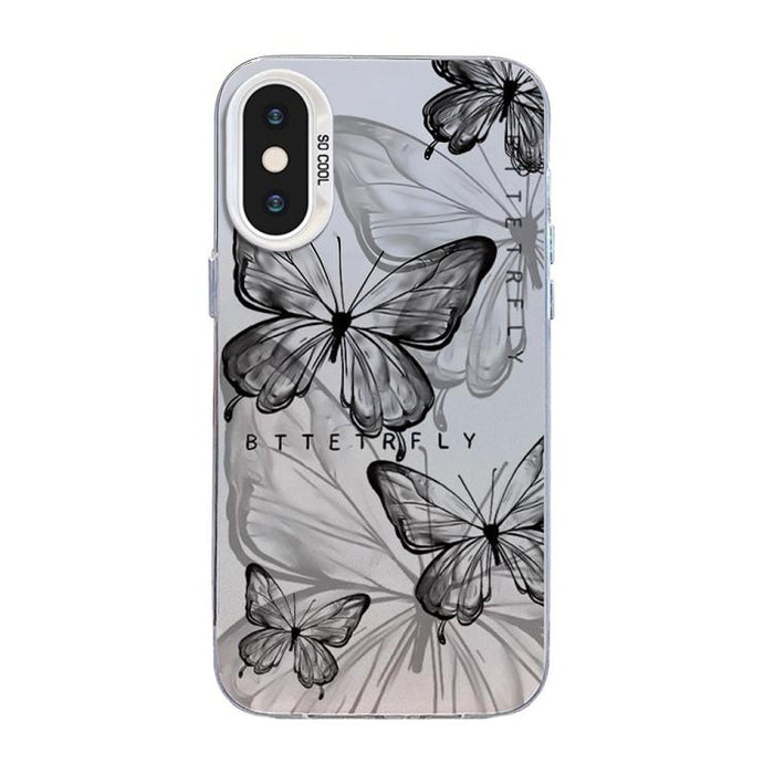 Funda híbrida de PC y TPU con diseño de mariposa y baño de plata, For iPhone 12 mini, For iPhone 11 Pro Max, For iPhone 11, For iPhone 11 Pro, For iPhone XS / X, For iPhone XR, For iPhone XS Max, For iPhone 8 Plus / 7 Plus