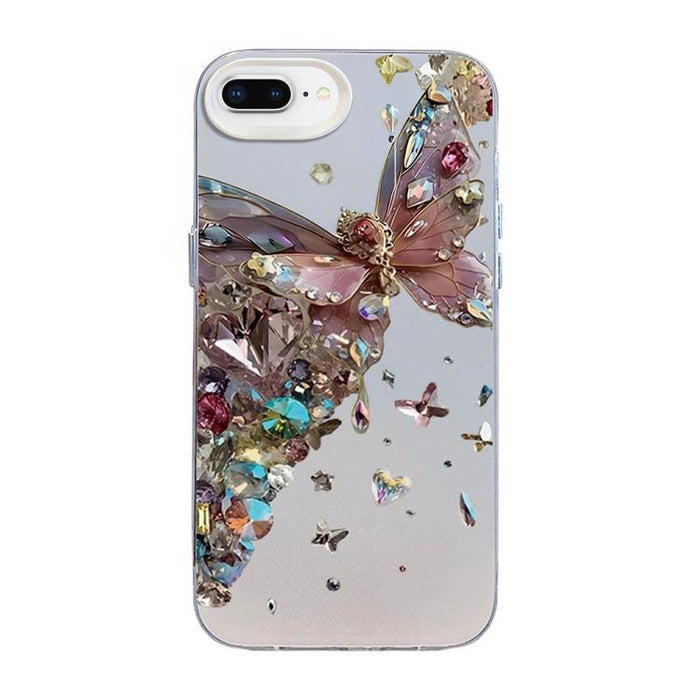 Funda híbrida de PC y TPU con diseño de mariposa y baño de plata, For iPhone 12 mini, For iPhone 11 Pro Max, For iPhone 11, For iPhone 11 Pro, For iPhone XS / X, For iPhone XR, For iPhone XS Max, For iPhone 8 Plus / 7 Plus