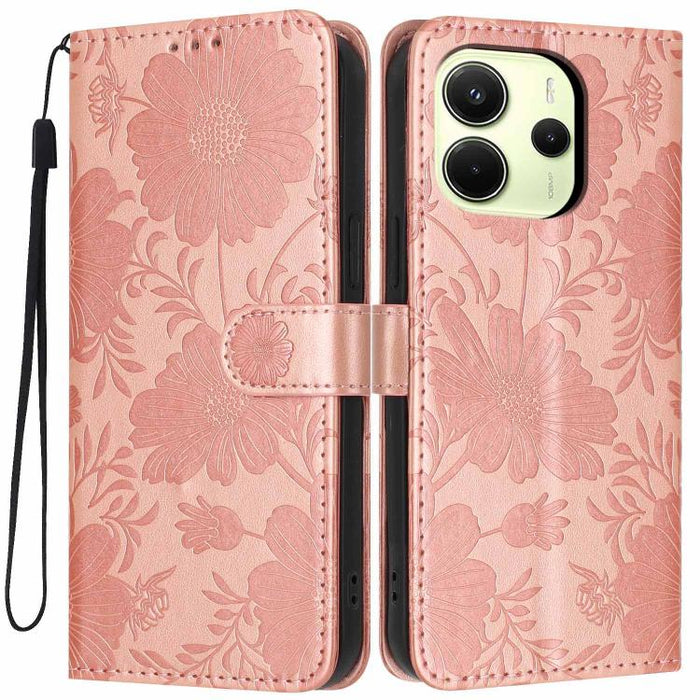 Funda para teléfono de piel vegana con relieve de girasol y cuerda negra pequeña, For Redmi Note 15 Pro 4G Global 163.2mm, For Redmi Note 15 Pro+ 5G Global 163.3mm, For Redmi Note 15 Pro 5G Global 163.6mm, For Redmi Note 15 5G Global 164mm             ...