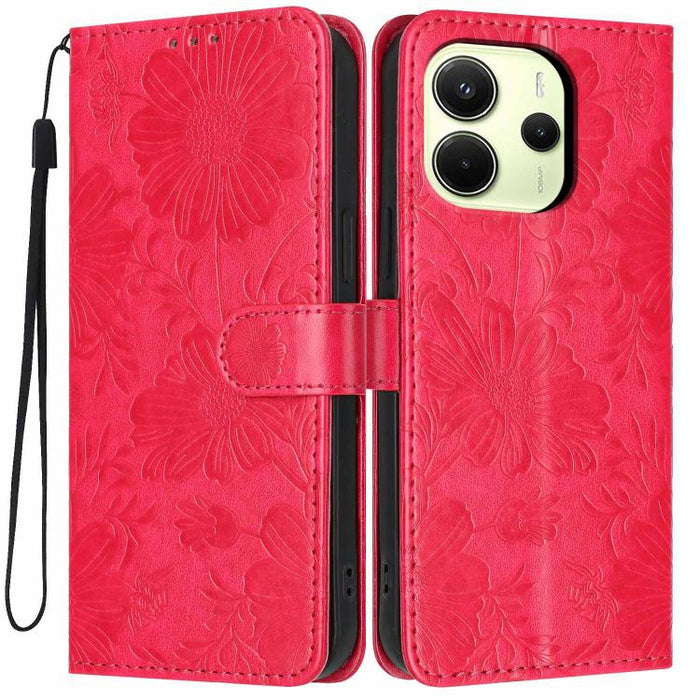 Funda para teléfono de piel vegana con relieve de girasol y cuerda negra pequeña, For Redmi Note 15 Pro 4G Global 163.2mm, For Redmi Note 15 Pro+ 5G Global 163.3mm, For Redmi Note 15 Pro 5G Global 163.6mm, For Redmi Note 15 5G Global 164mm             ...