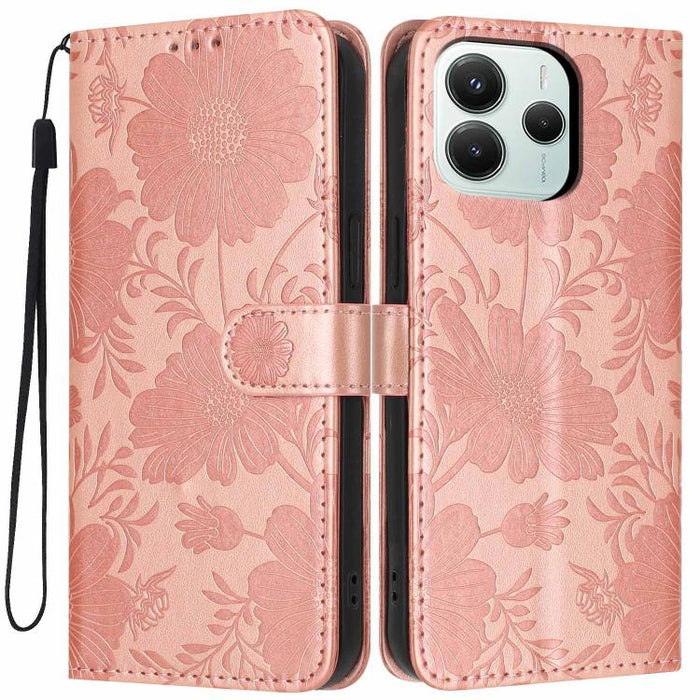 Funda para teléfono de piel vegana con relieve de girasol y cuerda negra pequeña, For Redmi Note 15 Pro 4G Global 163.2mm, For Redmi Note 15 Pro+ 5G Global 163.3mm, For Redmi Note 15 Pro 5G Global 163.6mm, For Redmi Note 15 5G Global 164mm             ...