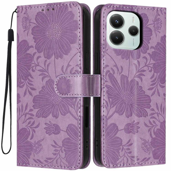 Funda para teléfono de piel vegana con relieve de girasol y cuerda negra pequeña, For Redmi Note 15 Pro 4G Global 163.2mm, For Redmi Note 15 Pro+ 5G Global 163.3mm, For Redmi Note 15 Pro 5G Global 163.6mm, For Redmi Note 15 5G Global 164mm             ...