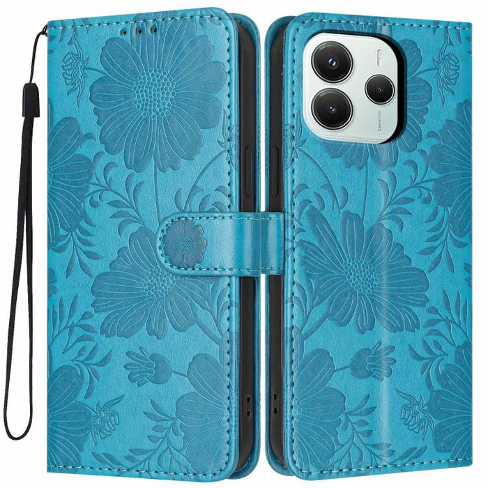 Funda para teléfono de piel vegana con relieve de girasol y cuerda negra pequeña, For Redmi Note 15 Pro 4G Global 163.2mm, For Redmi Note 15 Pro+ 5G Global 163.3mm, For Redmi Note 15 Pro 5G Global 163.6mm, For Redmi Note 15 5G Global 164mm             ...