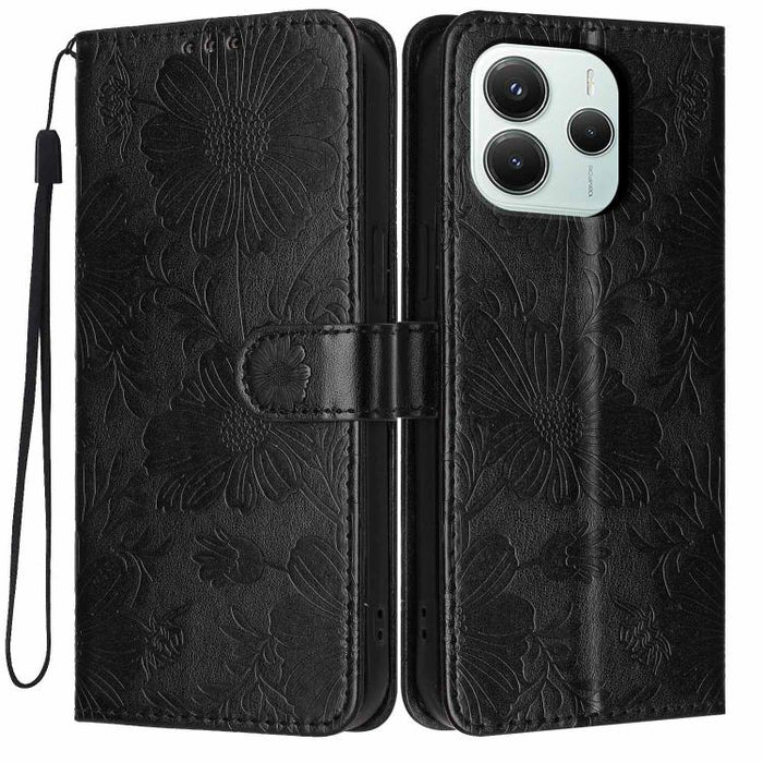 Funda para teléfono de piel vegana con relieve de girasol y cuerda negra pequeña, For Redmi Note 15 Pro 4G Global 163.2mm, For Redmi Note 15 Pro+ 5G Global 163.3mm, For Redmi Note 15 Pro 5G Global 163.6mm, For Redmi Note 15 5G Global 164mm             ...