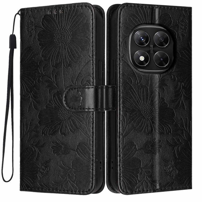 Funda para teléfono de piel vegana con relieve de girasol y cuerda negra pequeña, For Redmi Note 15 Pro 4G Global 163.2mm, For Redmi Note 15 Pro+ 5G Global 163.3mm, For Redmi Note 15 Pro 5G Global 163.6mm, For Redmi Note 15 5G Global 164mm             ...