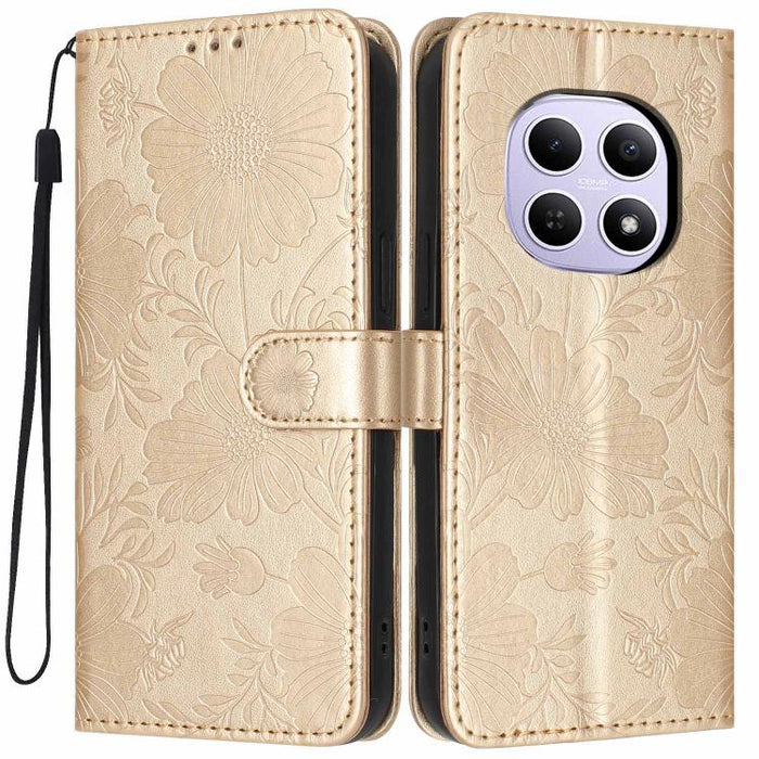 Funda para teléfono de piel vegana con relieve de girasol y cuerda negra pequeña, For Redmi Note 15 Pro 4G Global 163.2mm, For Redmi Note 15 Pro+ 5G Global 163.3mm, For Redmi Note 15 Pro 5G Global 163.6mm, For Redmi Note 15 5G Global 164mm             ...