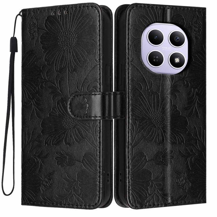 Funda para teléfono de piel vegana con relieve de girasol y cuerda negra pequeña, For Redmi Note 15 Pro 4G Global 163.2mm, For Redmi Note 15 Pro+ 5G Global 163.3mm, For Redmi Note 15 Pro 5G Global 163.6mm, For Redmi Note 15 5G Global 164mm             ...