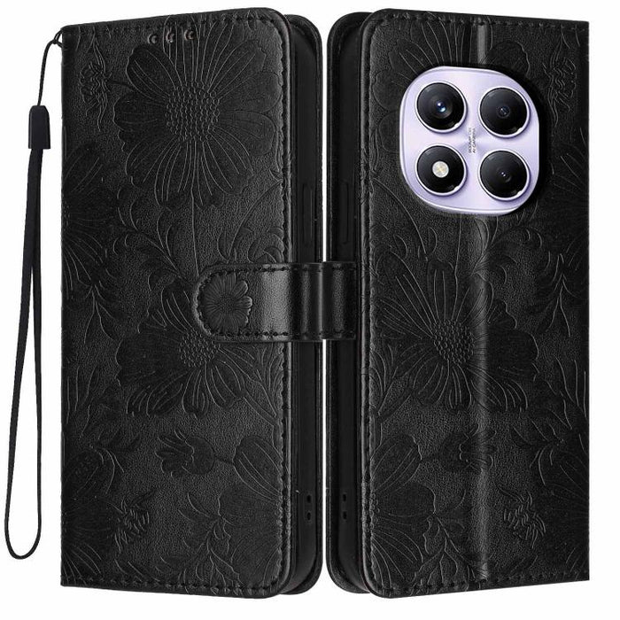 Funda para teléfono de piel vegana con relieve de girasol y cuerda negra pequeña, For Redmi Note 15 Pro 4G Global 163.2mm, For Redmi Note 15 Pro+ 5G Global 163.3mm, For Redmi Note 15 Pro 5G Global 163.6mm, For Redmi Note 15 5G Global 164mm             ...