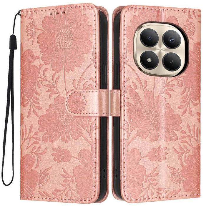 Funda para teléfono de piel vegana con relieve de girasol y cuerda negra pequeña, For Redmi Note 15 Pro 4G Global 163.2mm, For Redmi Note 15 Pro+ 5G Global 163.3mm, For Redmi Note 15 Pro 5G Global 163.6mm, For Redmi Note 15 5G Global 164mm             ...