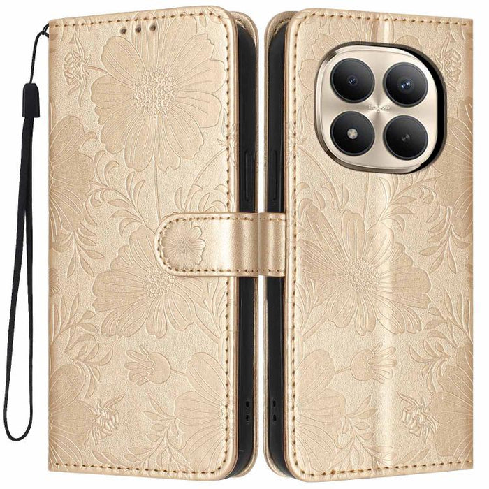 Funda para teléfono de piel vegana con relieve de girasol y cuerda negra pequeña, For Redmi Note 15 Pro 4G Global 163.2mm, For Redmi Note 15 Pro+ 5G Global 163.3mm, For Redmi Note 15 Pro 5G Global 163.6mm, For Redmi Note 15 5G Global 164mm             ...