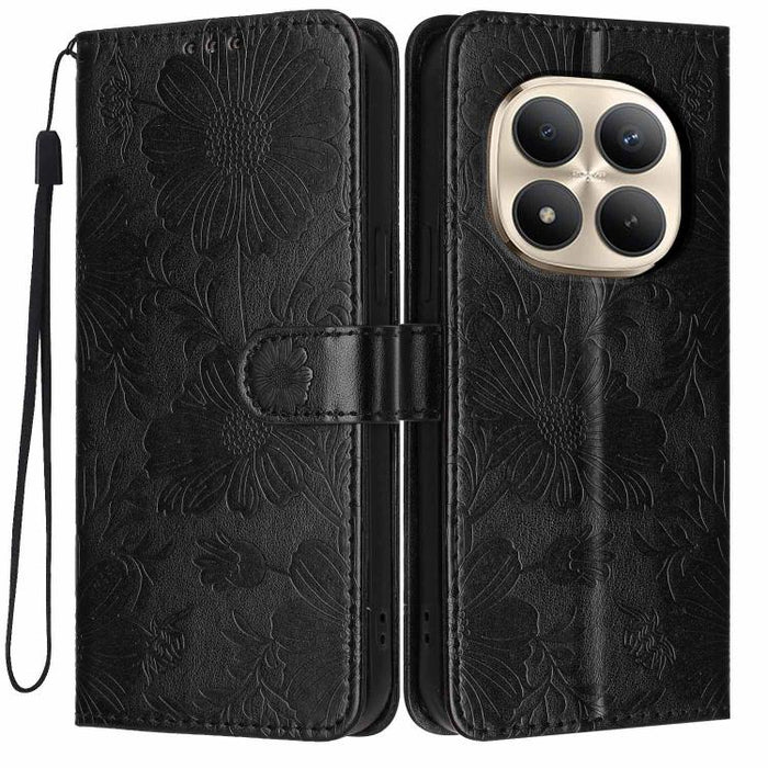 Funda para teléfono de piel vegana con relieve de girasol y cuerda negra pequeña, For Redmi Note 15 Pro 4G Global 163.2mm, For Redmi Note 15 Pro+ 5G Global 163.3mm, For Redmi Note 15 Pro 5G Global 163.6mm, For Redmi Note 15 5G Global 164mm             ...