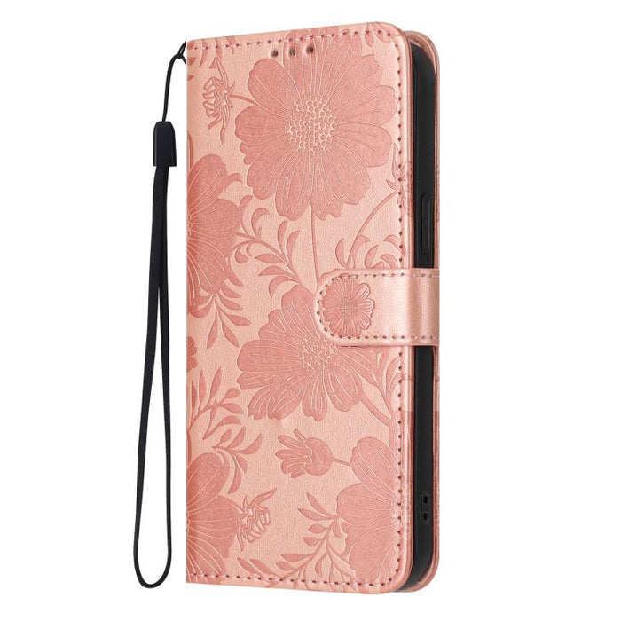 Funda para teléfono de piel vegana con relieve de girasol y cuerda negra pequeña, For Redmi 14C 4G / Poco C75 4G, For Redmi 13 4G Global / 13 5G Global, For Redmi A3 4G Global / A3x 4G, For Redmi 13C 5G Global / 4G Global, For Redmi Note 13 4G         ...