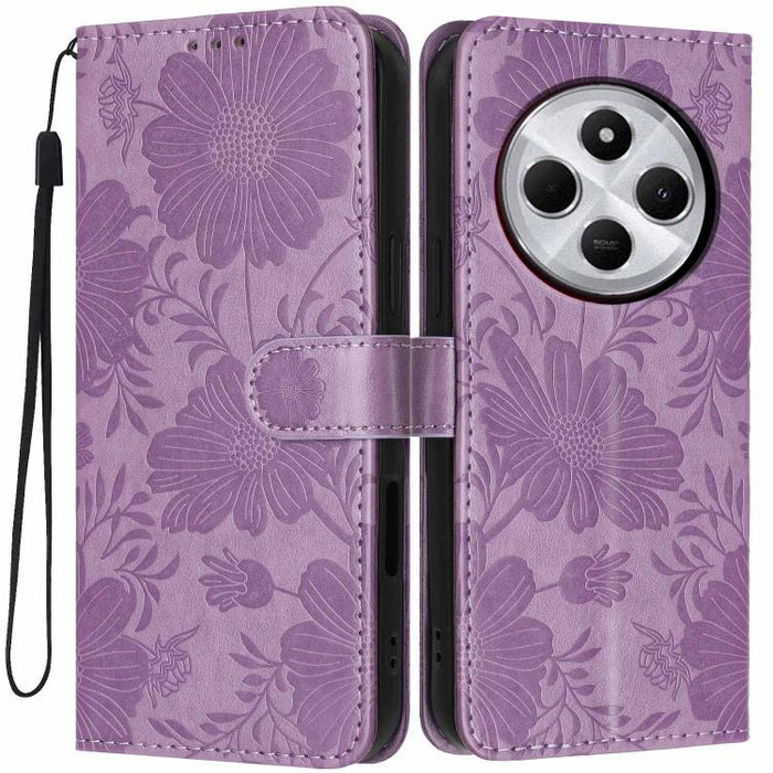 Funda para teléfono de piel vegana con relieve de girasol y cuerda negra pequeña, For Redmi 14C 4G / Poco C75 4G, For Redmi 13 4G Global / 13 5G Global, For Redmi A3 4G Global / A3x 4G, For Redmi 13C 5G Global / 4G Global, For Redmi Note 13 4G         ...