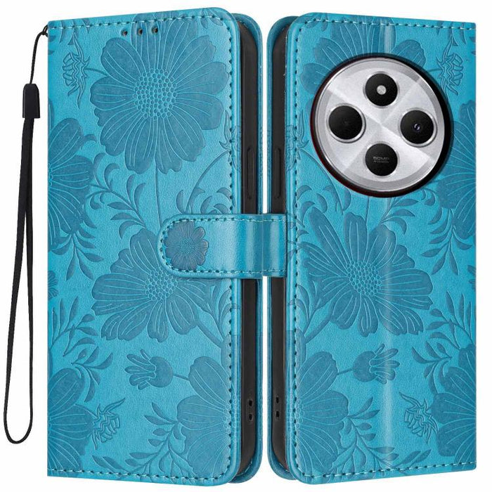 Funda para teléfono de piel vegana con relieve de girasol y cuerda negra pequeña, For Redmi 14C 4G / Poco C75 4G, For Redmi 13 4G Global / 13 5G Global, For Redmi A3 4G Global / A3x 4G, For Redmi 13C 5G Global / 4G Global, For Redmi Note 13 4G         ...