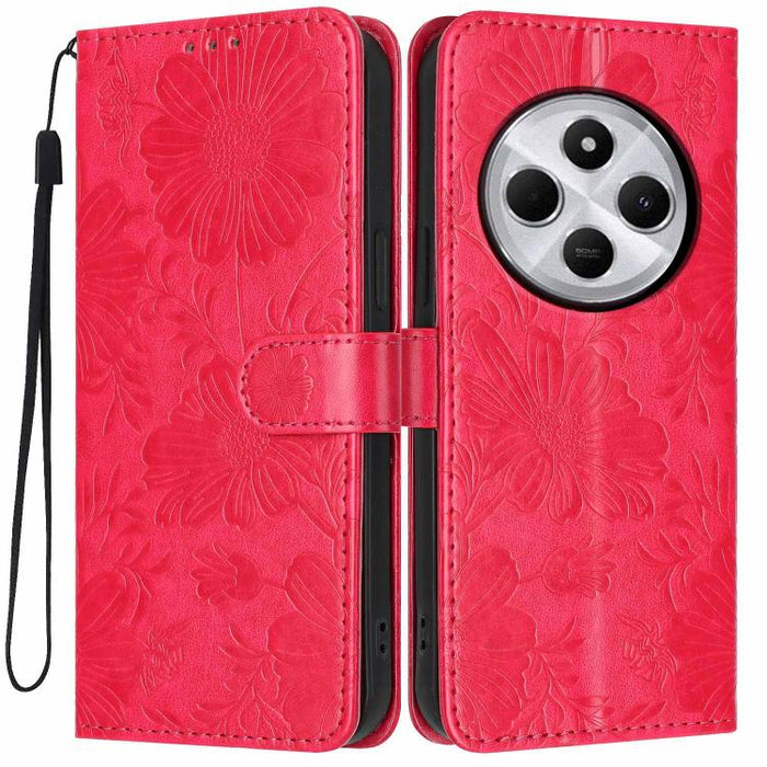 Funda para teléfono de piel vegana con relieve de girasol y cuerda negra pequeña, For Redmi 14C 4G / Poco C75 4G, For Redmi 13 4G Global / 13 5G Global, For Redmi A3 4G Global / A3x 4G, For Redmi 13C 5G Global / 4G Global, For Redmi Note 13 4G         ...