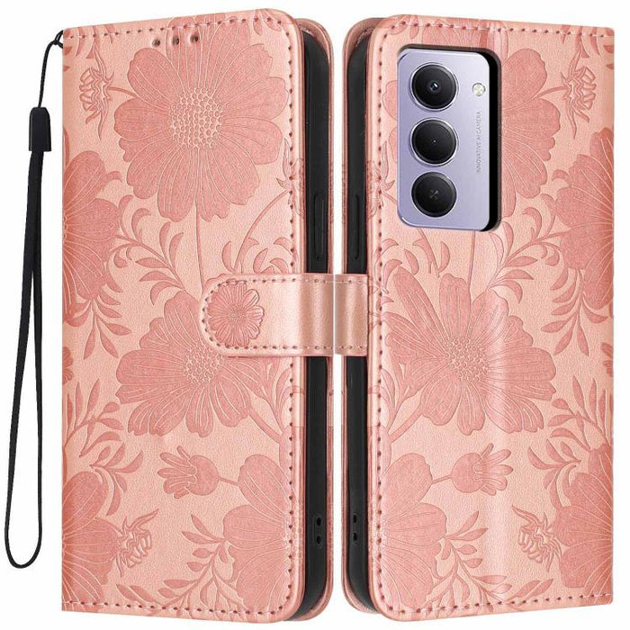 Funda para teléfono de piel vegana con relieve de girasol y cuerda negra pequeña, For Redmi Note 15 Pro 4G Global 163.2mm, For Redmi Note 15 Pro+ 5G Global 163.3mm, For Redmi Note 15 Pro 5G Global 163.6mm, For Redmi Note 15 5G Global 164mm             ...