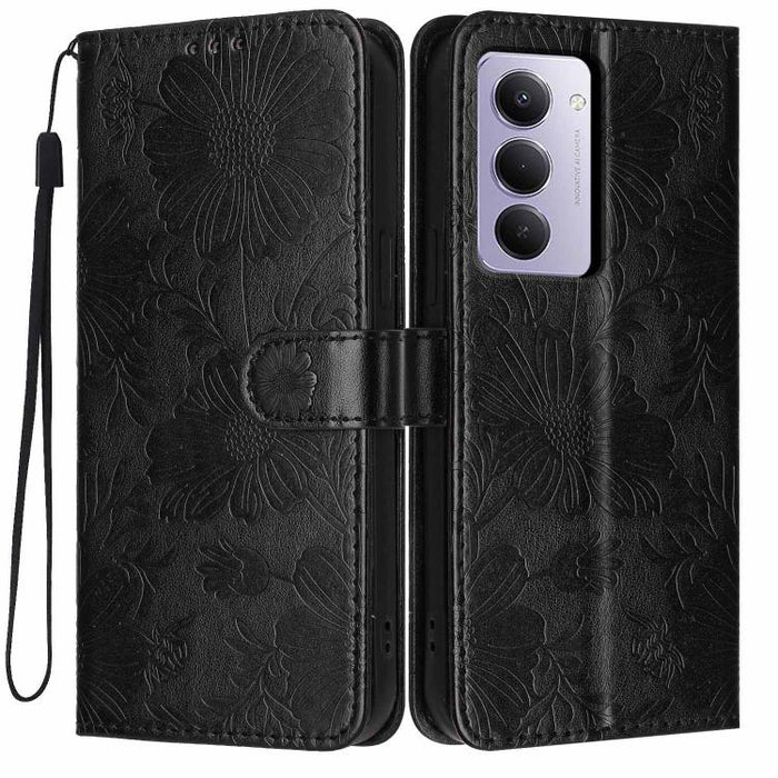 Funda para teléfono de piel vegana con relieve de girasol y cuerda negra pequeña, For Redmi Note 15 Pro 4G Global 163.2mm, For Redmi Note 15 Pro+ 5G Global 163.3mm, For Redmi Note 15 Pro 5G Global 163.6mm, For Redmi Note 15 5G Global 164mm             ...
