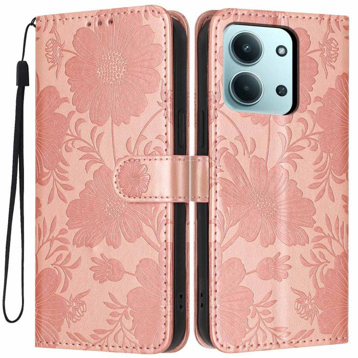 Funda para teléfono de piel vegana con relieve de girasol y cuerda negra pequeña, For Redmi Note 15 Pro 4G Global 163.2mm, For Redmi Note 15 Pro+ 5G Global 163.3mm, For Redmi Note 15 Pro 5G Global 163.6mm, For Redmi Note 15 5G Global 164mm             ...