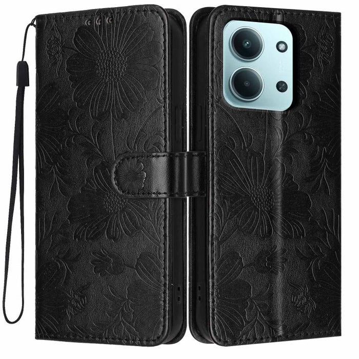 Funda para teléfono de piel vegana con relieve de girasol y cuerda negra pequeña, For Redmi Note 15 Pro 4G Global 163.2mm, For Redmi Note 15 Pro+ 5G Global 163.3mm, For Redmi Note 15 Pro 5G Global 163.6mm, For Redmi Note 15 5G Global 164mm             ...