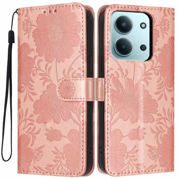 Funda para teléfono de piel vegana con relieve de girasol y cuerda negra pequeña, For Redmi Note 15 Pro 4G Global 163.2mm, For Redmi Note 15 Pro+ 5G Global 163.3mm, For Redmi Note 15 Pro 5G Global 163.6mm, For Redmi Note 15 5G Global 164mm             ...