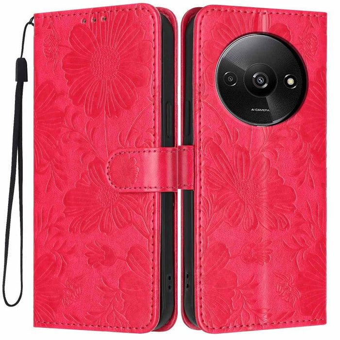 Funda para teléfono de piel vegana con relieve de girasol y cuerda negra pequeña, For Redmi 14C 4G / Poco C75 4G, For Redmi 13 4G Global / 13 5G Global, For Redmi A3 4G Global / A3x 4G, For Redmi 13C 5G Global / 4G Global, For Redmi Note 13 4G         ...