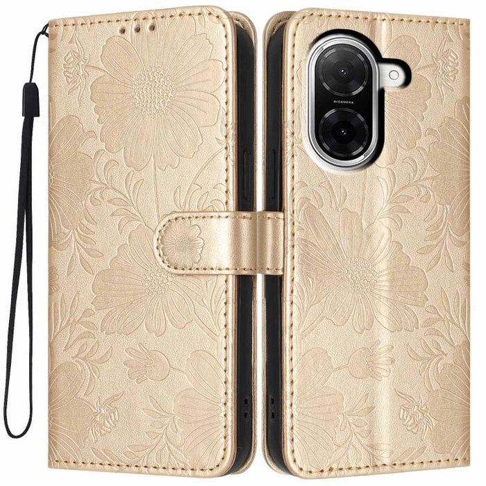 Funda para teléfono de piel vegana con relieve de girasol y cuerda negra pequeña, For Redmi Note 15 Pro 4G Global 163.2mm, For Redmi Note 15 Pro+ 5G Global 163.3mm, For Redmi Note 15 Pro 5G Global 163.6mm, For Redmi Note 15 5G Global 164mm             ...