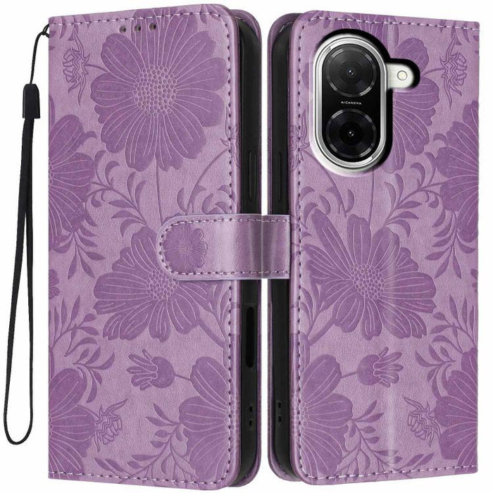 Funda para teléfono de piel vegana con relieve de girasol y cuerda negra pequeña, For Redmi Note 15 Pro 4G Global 163.2mm, For Redmi Note 15 Pro+ 5G Global 163.3mm, For Redmi Note 15 Pro 5G Global 163.6mm, For Redmi Note 15 5G Global 164mm             ...