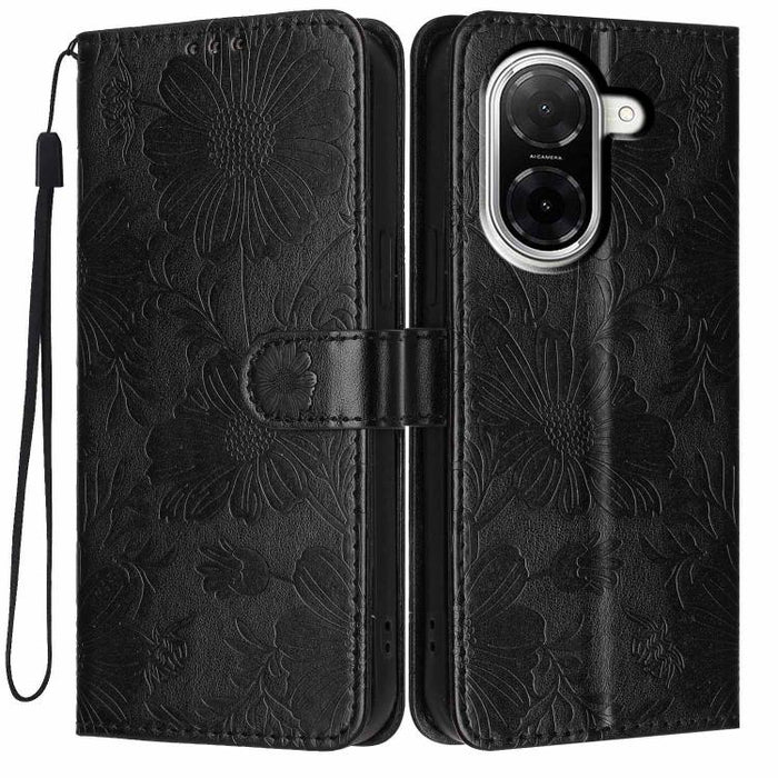 Funda para teléfono de piel vegana con relieve de girasol y cuerda negra pequeña, For Redmi Note 15 Pro 4G Global 163.2mm, For Redmi Note 15 Pro+ 5G Global 163.3mm, For Redmi Note 15 Pro 5G Global 163.6mm, For Redmi Note 15 5G Global 164mm             ...