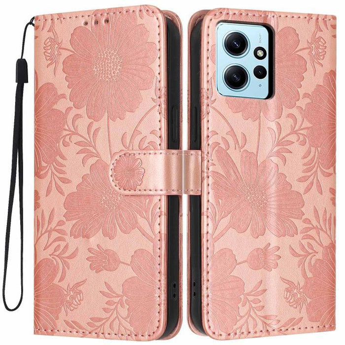 Funda para teléfono de piel vegana con relieve de girasol y cuerda negra pequeña, For Redmi 14C 4G / Poco C75 4G, For Redmi 13 4G Global / 13 5G Global, For Redmi A3 4G Global / A3x 4G, For Redmi 13C 5G Global / 4G Global, For Redmi Note 13 4G         ...