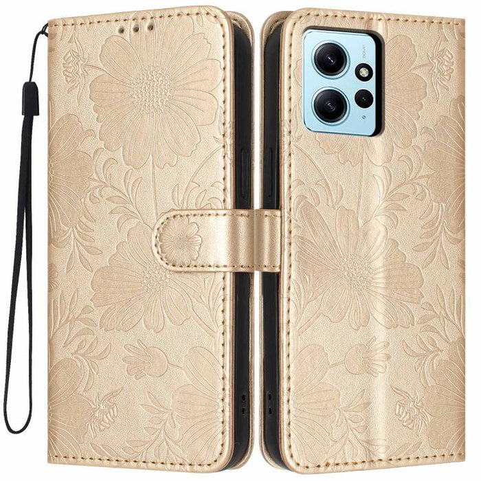 Funda para teléfono de piel vegana con relieve de girasol y cuerda negra pequeña, For Redmi 14C 4G / Poco C75 4G, For Redmi 13 4G Global / 13 5G Global, For Redmi A3 4G Global / A3x 4G, For Redmi 13C 5G Global / 4G Global, For Redmi Note 13 4G         ...
